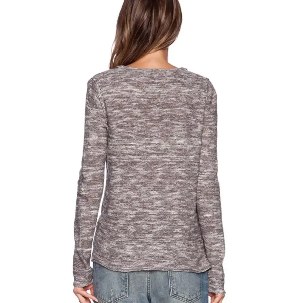 FREE PEOPLE Heather Gray Linen Blend Faux Wrap V-Neck Long Sleeve Top Medium